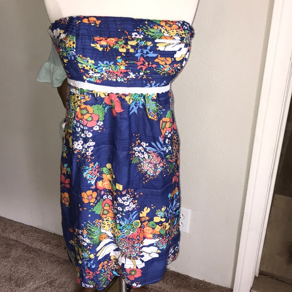 Shoshanna blue floral print strapless dress 12 cor